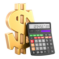 Sticker - Calculator with dollar symbol, 3D rendering isolated on transparent background