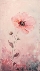 Wall Mural - poppy flower on grunge background with watercolor effect, painting