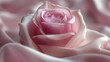   A close-up of a solitary pink rose amidst a bed of pink fabric, surrounded by pink roses ..OR:..Focus