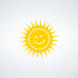 Sun icon, the source of light symbol. Sunlight, sunrise element. Shining sun icon in yellow color. Stock vector illustration isolated on white background.
