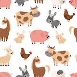 Fototapeta  - cartoon farm animal seamless pattern