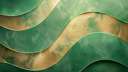 Wall Mural - A green and gold striped wall with a gold leaf design