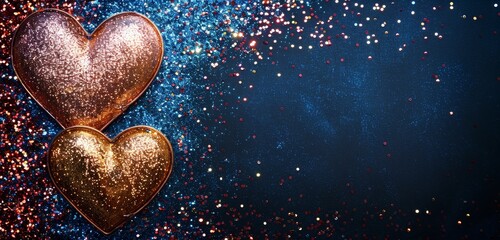 Two hearts with textured details on a grungy blue background.