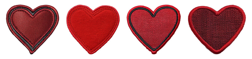 red embroidered heart patches cut out png on transparent background