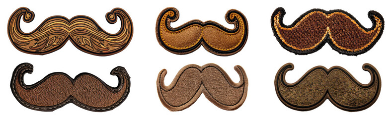 Wall Mural - Variety of embroidered mustache designs cut out png on transparent background