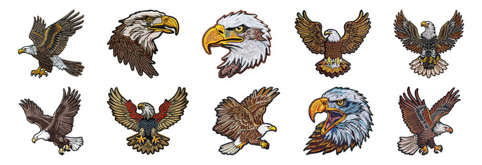 majestic bald eagle embroidered patches cut out png on transparent background