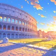 An enchanting sunrise over the majestic Roman Colosseum, a symbol of ancient civilization and timeless beauty. This captivating image captures the grandeur and allure of this iconic landmark.