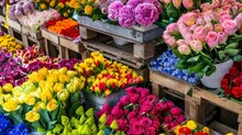 Colourful Bright Fragrant Flowers In The Market