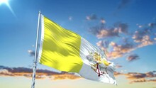 Vatican City Holy See Flag Waving Realistic With Sky