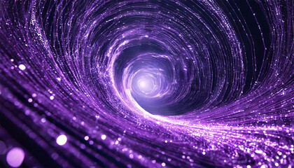 Wall Mural - Flow particles and glimmer, tunnel purple space vortex, creative background.