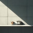 Elegant Domestic Cat Relaxed on Architectural Surface during Midday Siesta