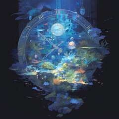 Wall Mural - Unearthly Deep Sea Tableau with Clockwork Marvels and Mystical Creatures