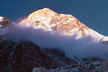 Wall Mural - Mount Makalu with clouds, Nepal Himalayas mountains