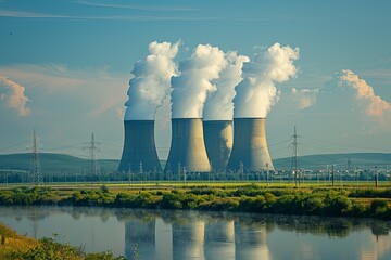 Nuclear power station with cooling towers