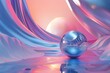 A surreal digital landscape depicting flowing drapery and a reflective crystal sphere against a gradient sky, creating a dream-like atmosphere..