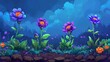 A field of pixelated flowers blooms in a riot of colors, their chunky shapes and vibrant hues creating a retrofuturistic landscape