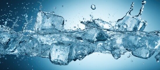 Poster - Ice cubes with water splash on blue background