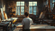 © Emil - Artisan Woodworker Contemplating Next Design in Sunlit Workshop