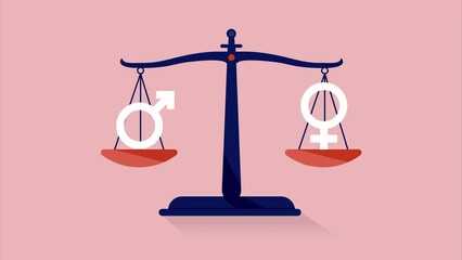 Wall Mural - gender equality scale animation - weight balance with gender signs showing equal weight for both mal