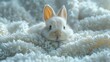 Angora rabbit in a soft, fluffy bed, cozy, adorable