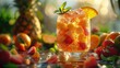 Caribbean rum punch, tropical fruits, in a glass bowl, party setting