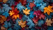 A close up of a pile of colorful leaves on the ground, AI