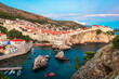 Dubrovnik, Croatia: Aerial view on the old town (medieval Ragusa) surrounded by fortified walls above the Adriatic sea and Dalmatian Coast of Adriatic Sea