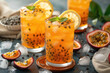exotic passion fruit iced tea with floating seeds