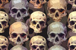 A seamless pattern of skulls, each with an expressive grin and visible teeth