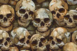 A seamless pattern of skulls, each with an expressive grin and visible teeth