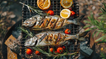 Sticker - Grilled Dorado Fish for a Picnic in the Outdoors