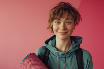 Wall Mural - Smiling young attractive short haired woman looking at the camera