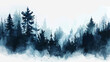 Wald Landschaft Bäume Silhouette Natur Winterlich Wasserfarben Tannen Wald Panorama