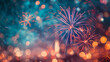 A spectacular fireworks display over the skyline of a major city, marking the celebration of the Fourth of July. , natural light, soft shadows, with copy space, blurred background
