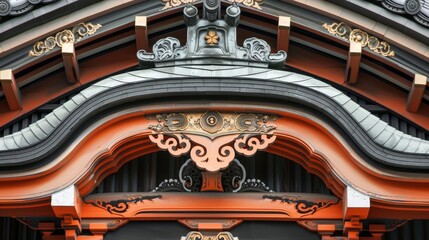 Wall Mural - Close-up of artisanal details on a traditional Japanese temple  AI generated illustration