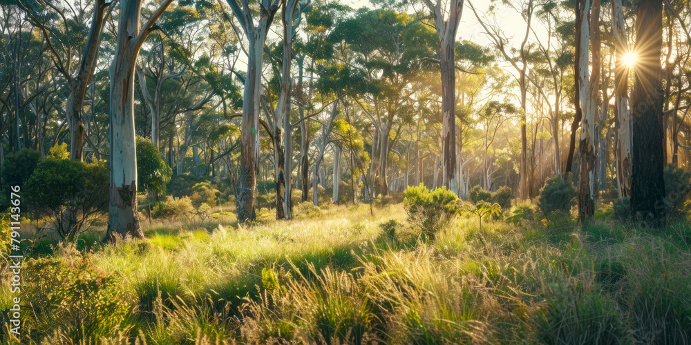 Gum trees and native plants growing in Australia in spring. Stock Photo ...