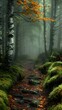 © Cary - path woods moss trees foggy background young deviant fable ratio mountain birch forest street