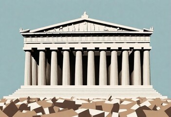 Parthenon, Athens Greece. contemporary style minimalist artwork collage illustration created with generative ai	