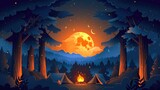 Papercut of Friends Bonding Around a Campfire in the Jungle at Night