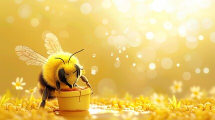 Bee character carrying bucket full of honey drawing painting art wallpaper background