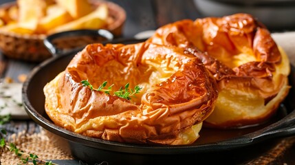 Wall Mural - A Yorkshire pudding is a classic British delicacy, known for its light, crispy outside and soft inside texture. Light and airy dough baked in the oven.