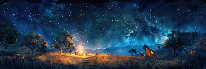 Wall Mural - a painting depicting a dark night sky adorned with countless twinkling stars