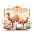 Eid mubarak, eid al adha mubarak Arabic man with a camel and goat muslim festival 2024. Eid celebration, ai generated images
