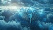 Keylock with Wings Digital Security Soaring in the Clouds