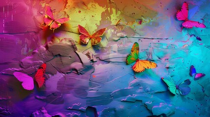 Wall Mural - butterflies on a multicolored background, close-up