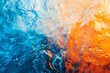 Abstract Liquid Artwork: Vibrant Blue and Orange Water Drops on Glass Surface