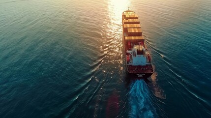 Wall Mural - aerial view of container ship in open sea global cargo shipping logistics