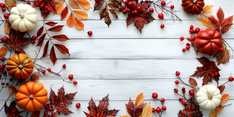 Poster - A wreath crafted by intertwining pumpkins and colorful leaves