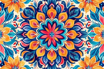 Poster - A vibrant and intricate floral pattern with various colors and shapes, set against a clean white backdrop