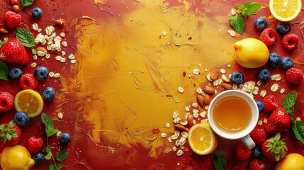 Canvas Print - Table With Tea Cups and Fruit